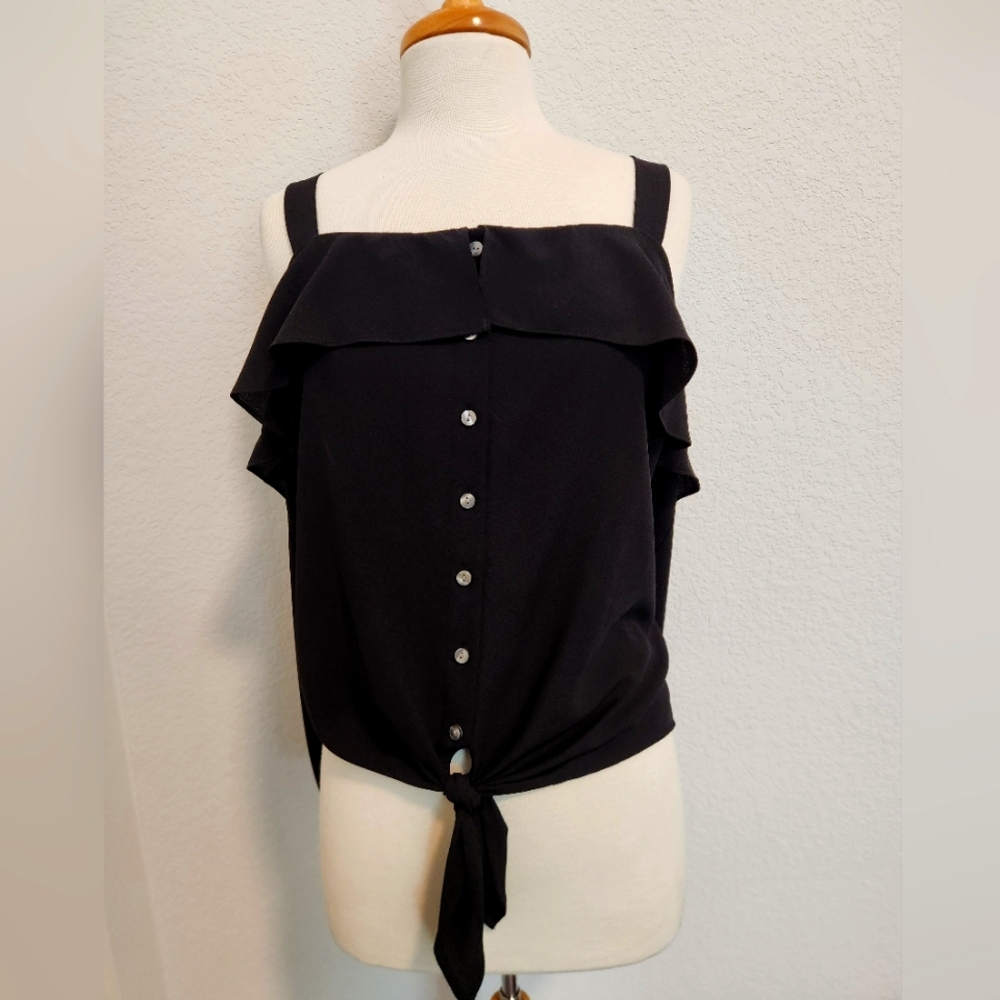 1.STATE Black Ruffle Button-Down Tank - Picture 2 of 4